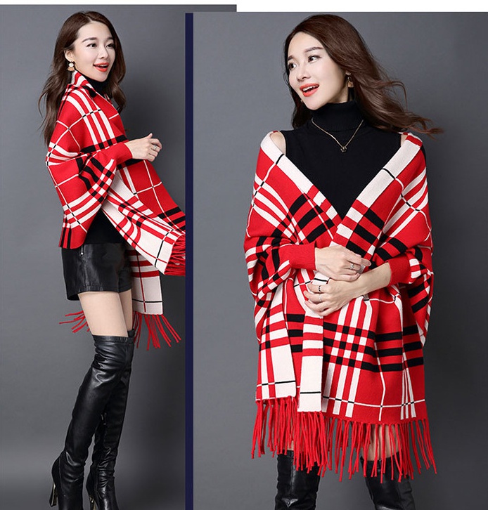 Winter plaid scarves thermal dual purpose coat for women