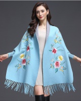 Knitted thick coat embroidered shawl for women