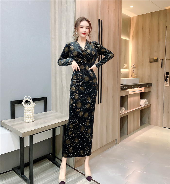 Western style fashion dress package hip printing long dress
