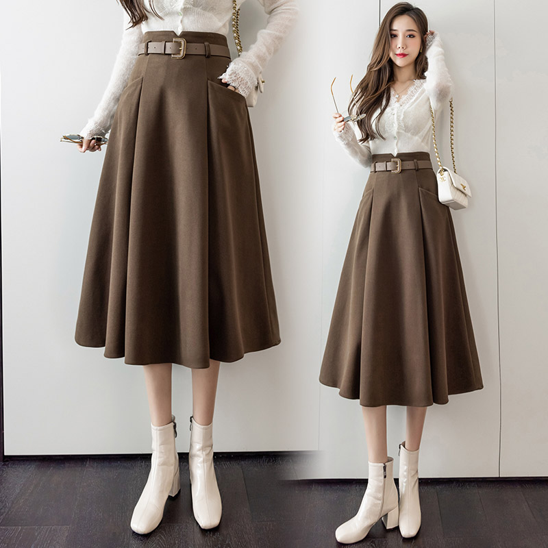 Big skirt all-match long skirt long woolen skirt
