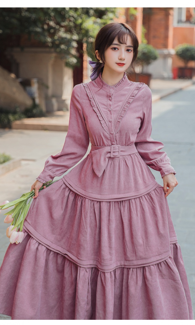 Retro art long dress purple dress for women