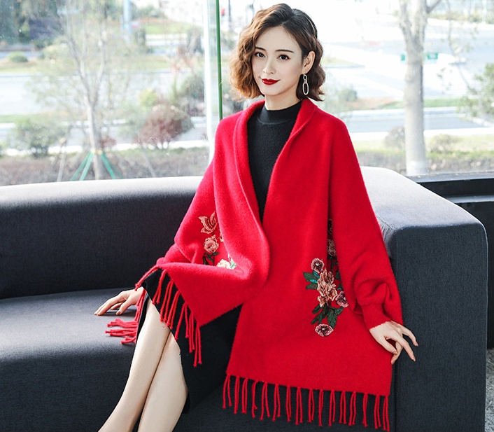Autumn and winter thick shawl thermal cloak for women