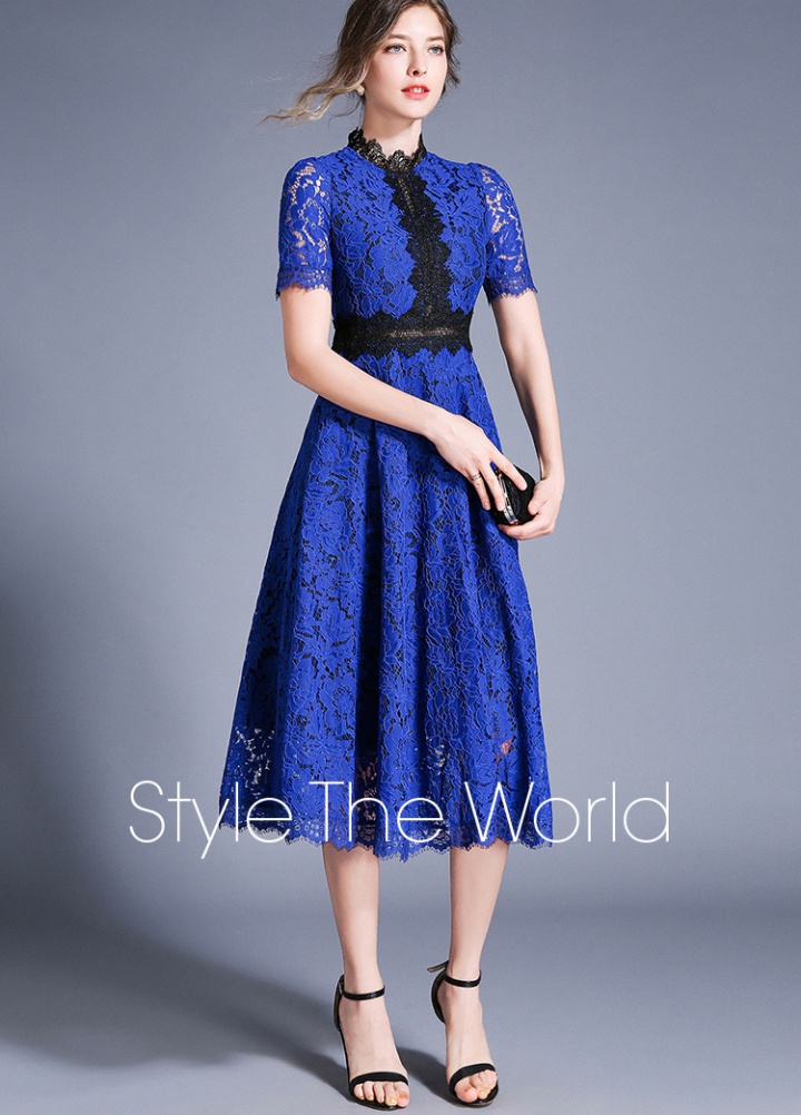 Round neck autumn embroidery lace pullover dress