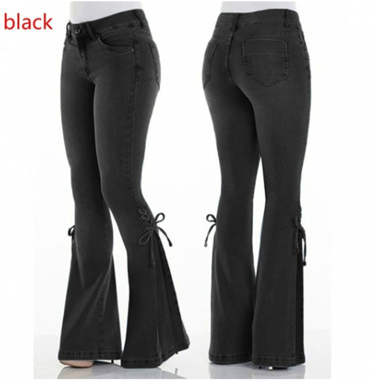 European style frenum jeans medium waist flare pants for women