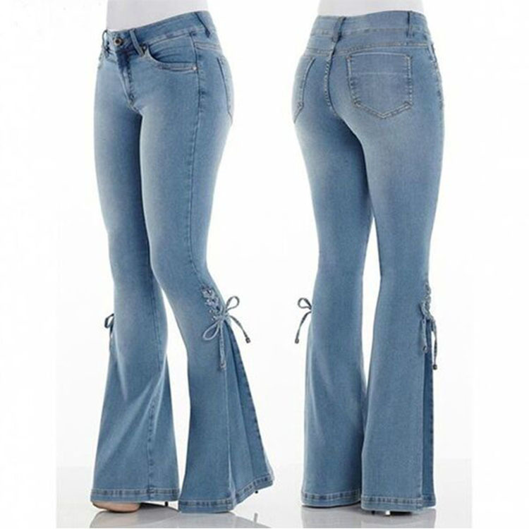European style frenum jeans medium waist flare pants for women
