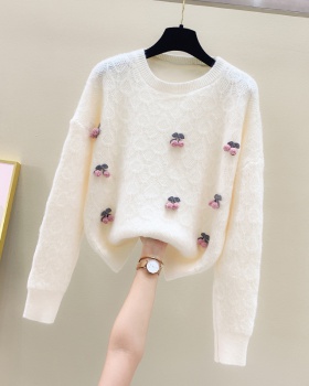 Short autumn and winter pullover cherry sweater for women