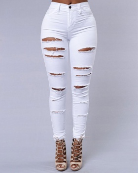 European style tight pencil pants holes sexy jeans for women