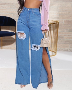 Fashion European style split summer holes jeans for women