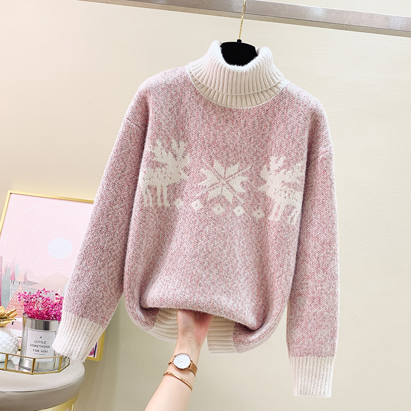 Elk autumn and winter christmas high collar loose sweater