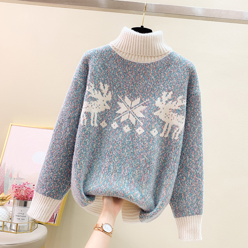 Elk autumn and winter christmas high collar loose sweater