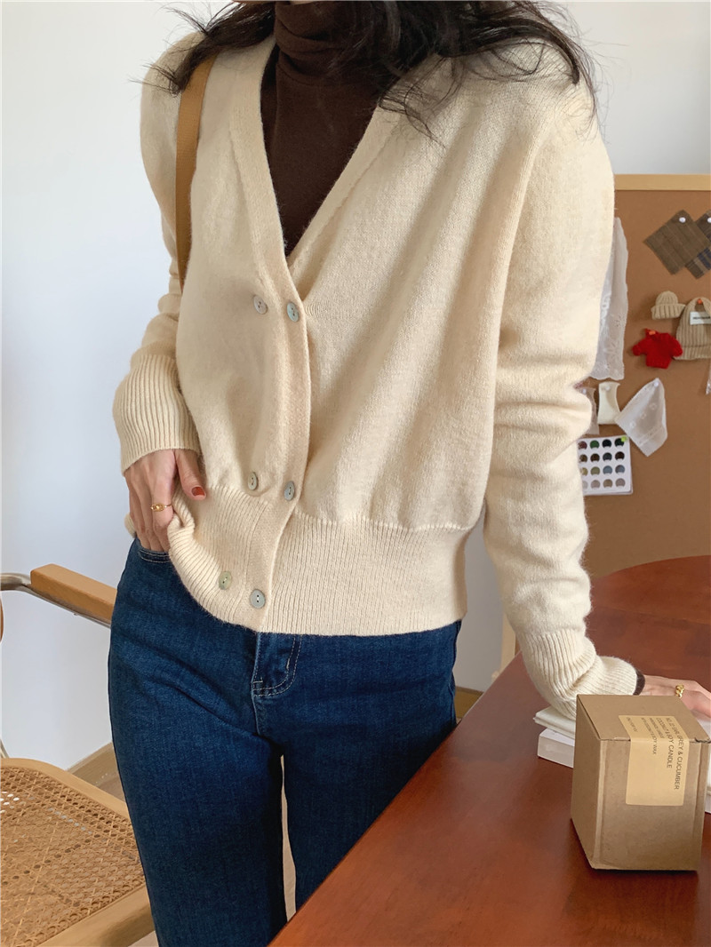 Pure V-neck long sleeve Korean style sweater