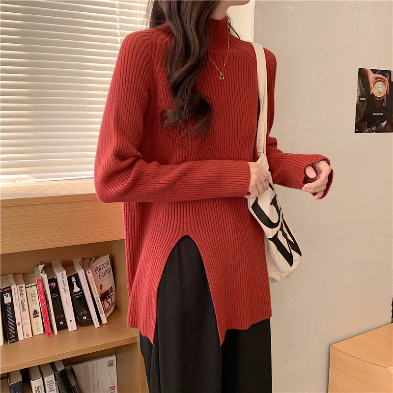 Knitted Korean style slit sweater loose pullover coat