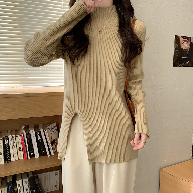 Knitted Korean style slit sweater loose pullover coat