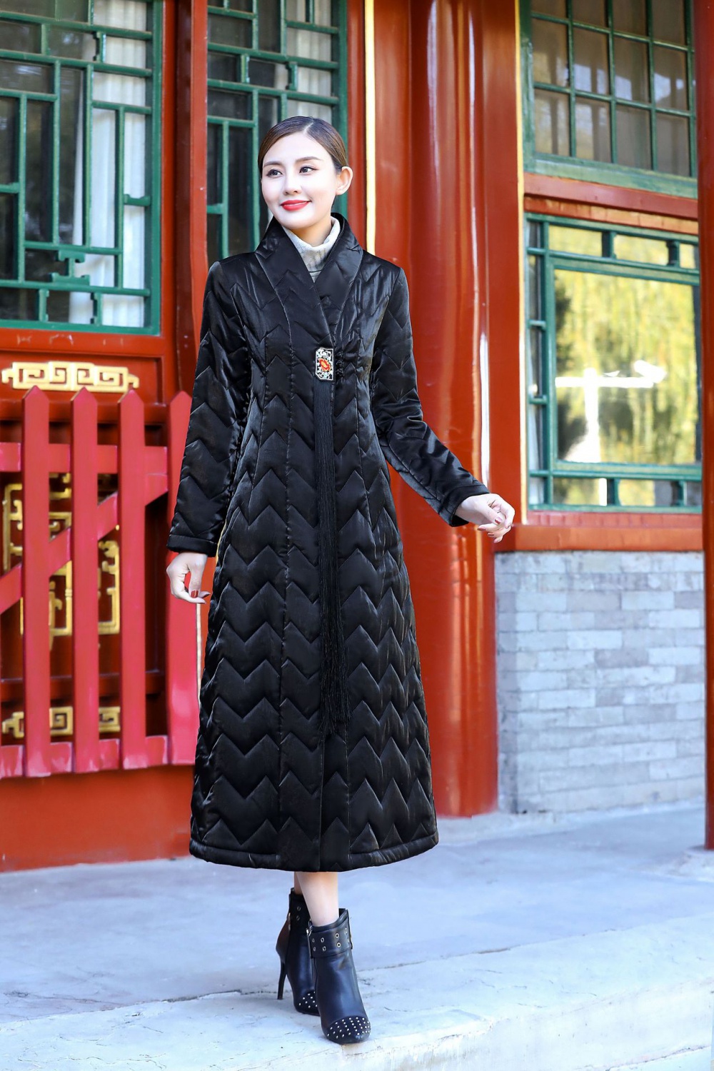 Slim pinched waist national style cotton coat for women