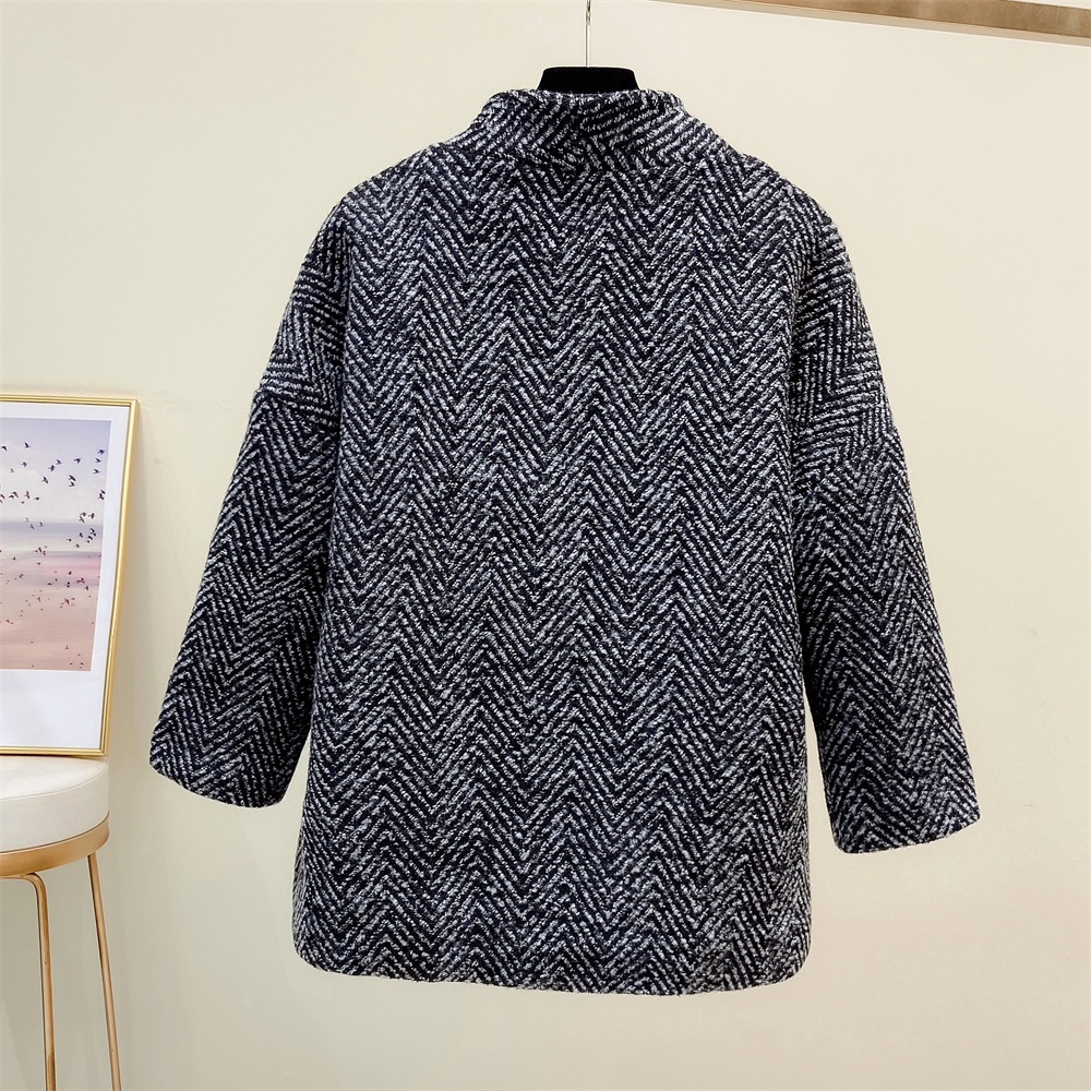 Plaid fat sister woolen all-match long woolen coat