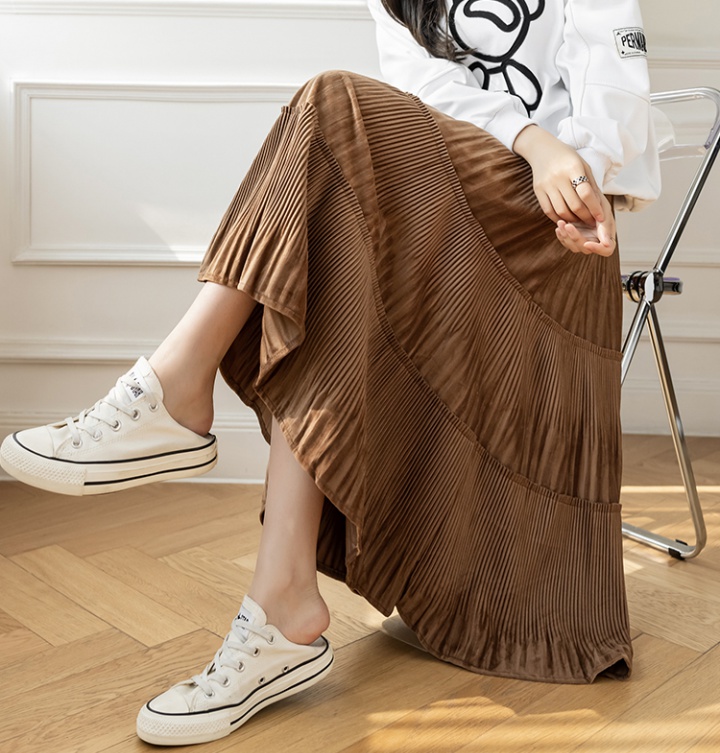 Golden velvet corduroy long skirt long pleated skirt