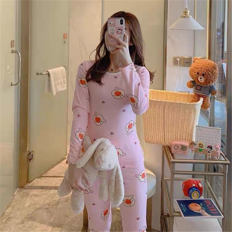 Autumn and winter pajamas round neck pants a set for women