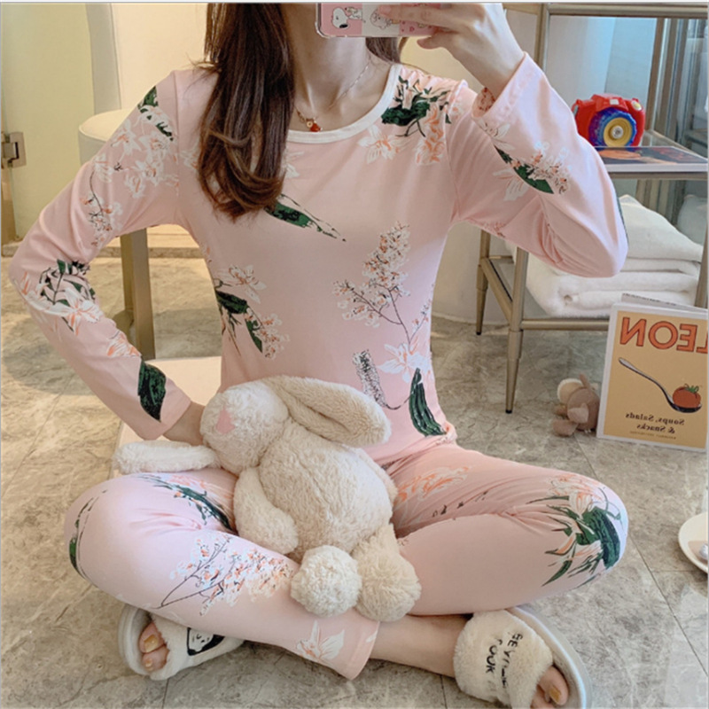 Autumn and winter pajamas round neck pants a set for women