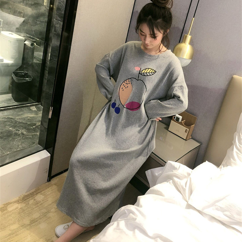 Long sleeve loose night dress student pajamas for women