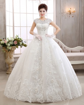 Lace Korean style white short sleeve wedding dress