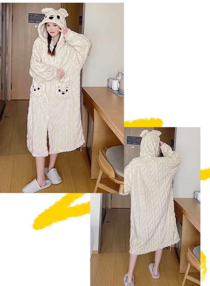 Coral velvet homewear pajamas thick nightgown for women