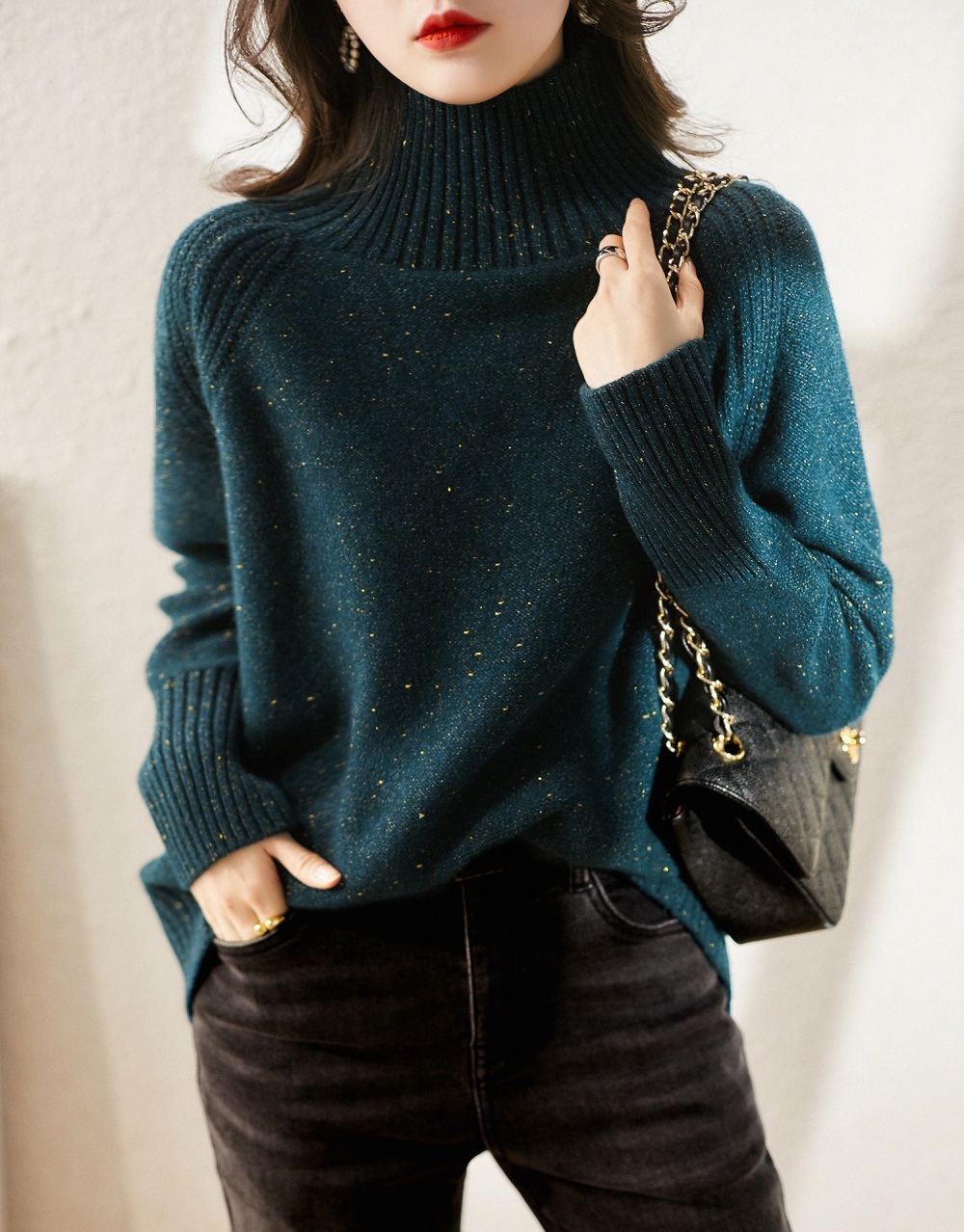 Ornament dazzle wool autumn and winter lazy sweater