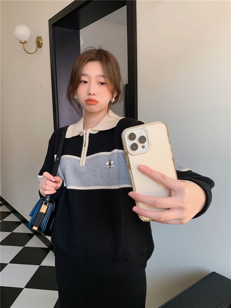 Korean style pullover long sleeve zip sweater