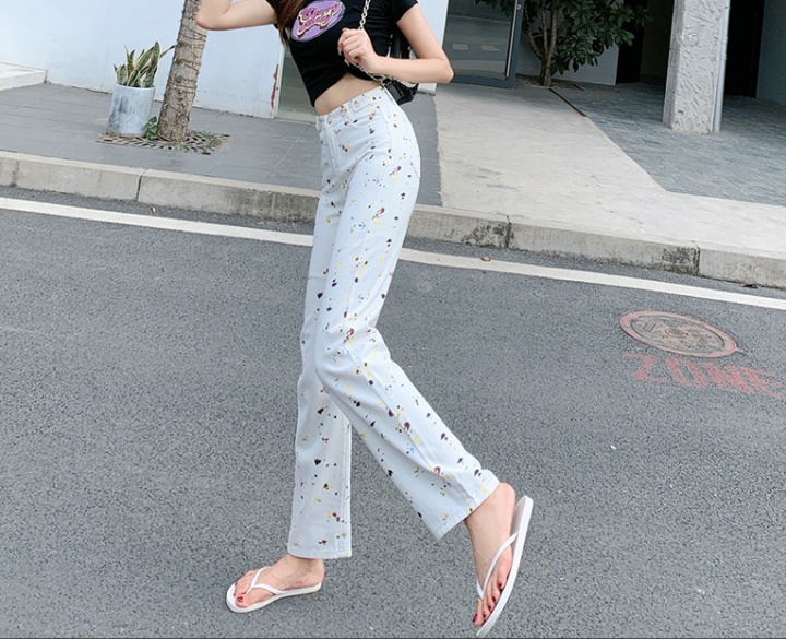 White large yard Casual jeans high waist printing long pants