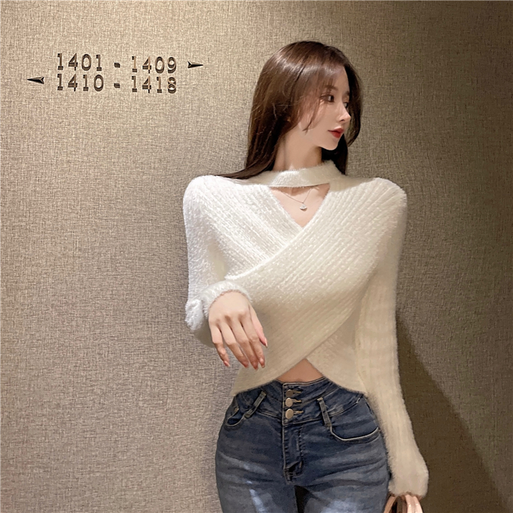 Short fashion cross hollow all-match sweater for women