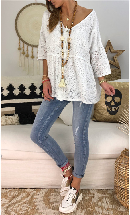 Lace large yard tops pure T-shirt