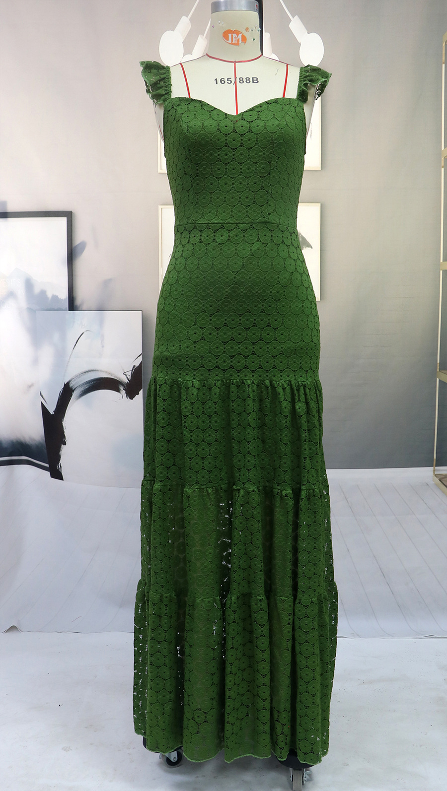 European style lace green pure long dress long sling sexy dress