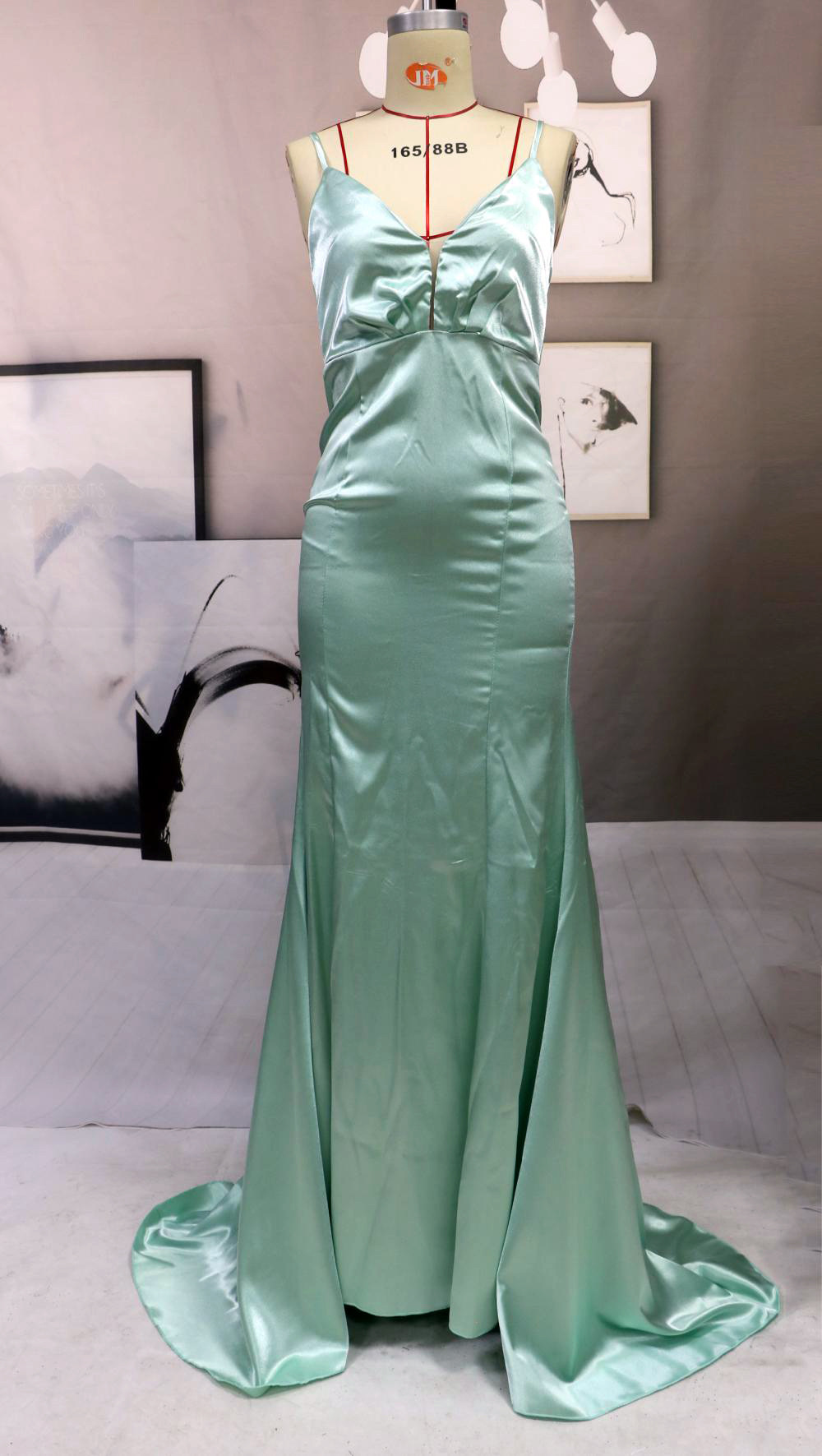 Slim European style halter evening dress green sling dress