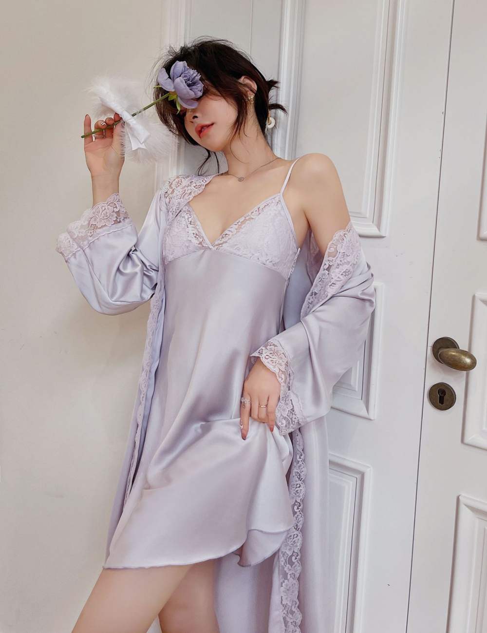 Autumn nightgown night dress 2pcs set for women