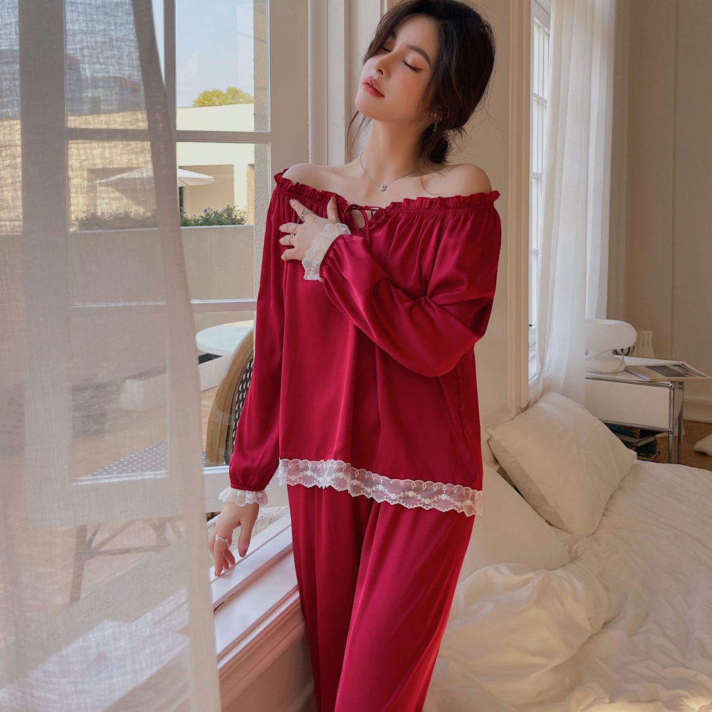 Ice silk long pants homewear pajamas a set for women