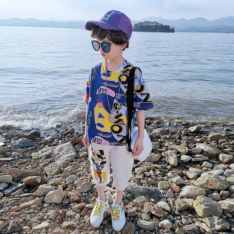 Child handsome Korean style sports T-shirt 2pcs set