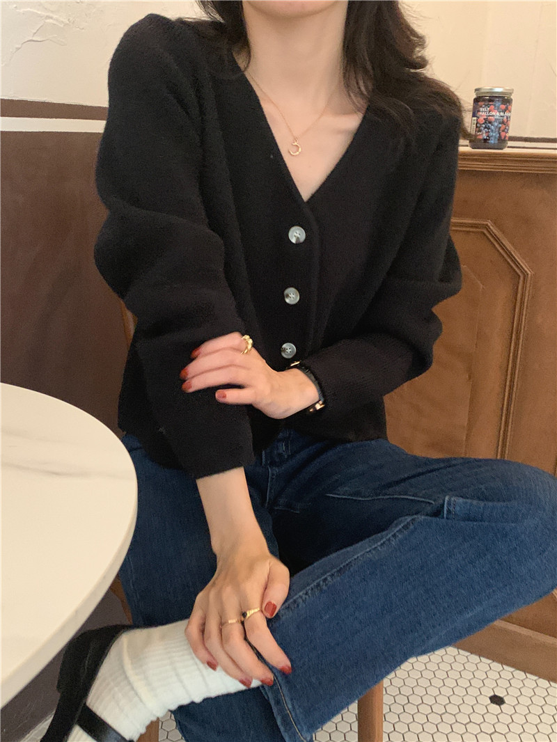 Pure Korean style cardigan V-neck long sleeve sweater