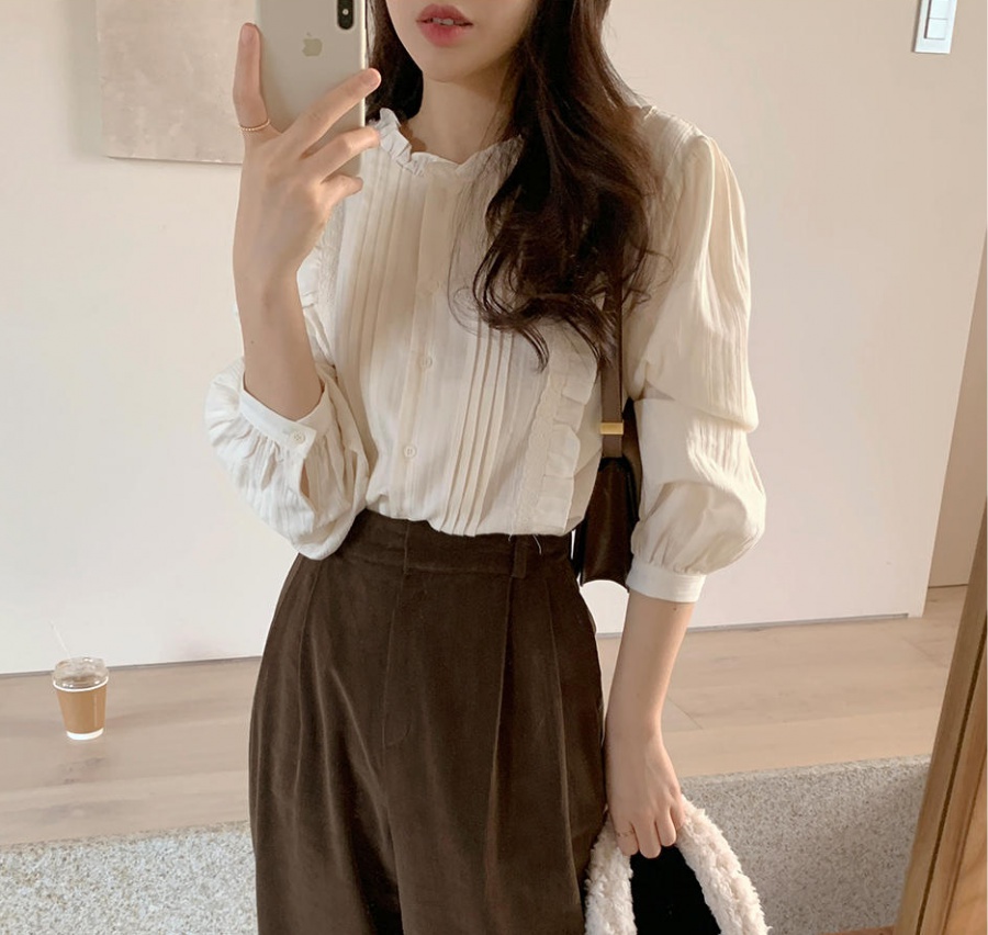 Splice cstand collar long sleeve Korean style shirt