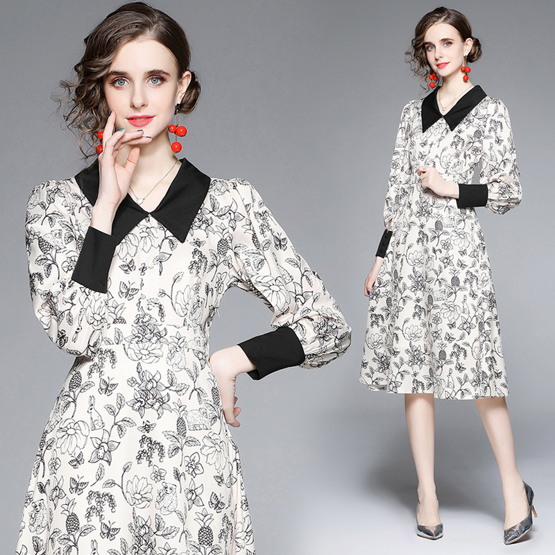 Autumn and winter long dress printing dress for women