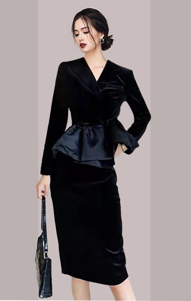 Fashion and elegant fashion tops ladies velvet dress 2pcs set