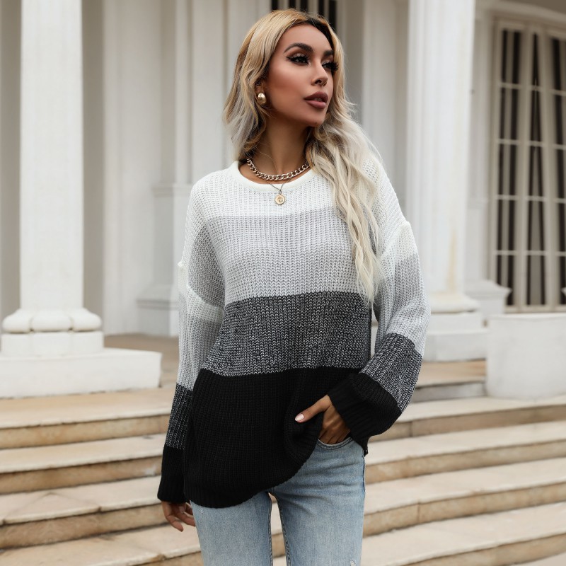 Knitted long sleeve mixed colors European style sweater