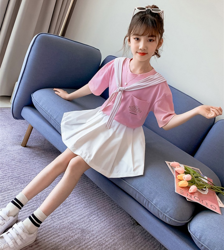 Pleated summer Western style college style skirt 2pcs set