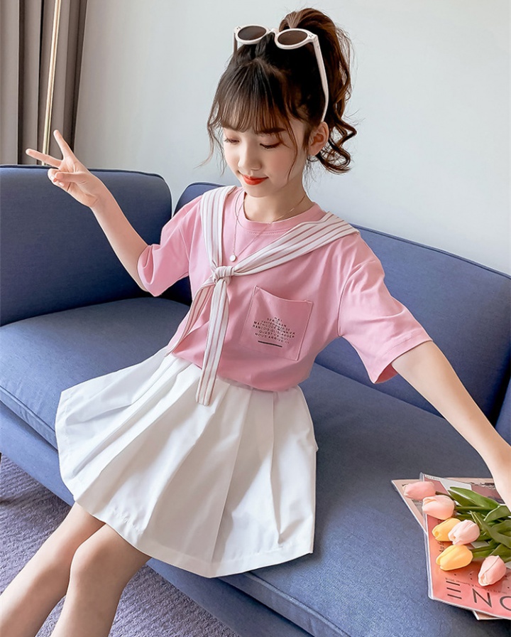 Pleated summer Western style college style skirt 2pcs set