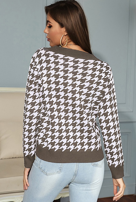 Long sleeve bottoming knitted houndstooth autumn sweater