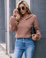 Short pure autumn knitted lapel sweater