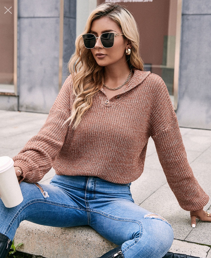 Short pure autumn knitted lapel sweater