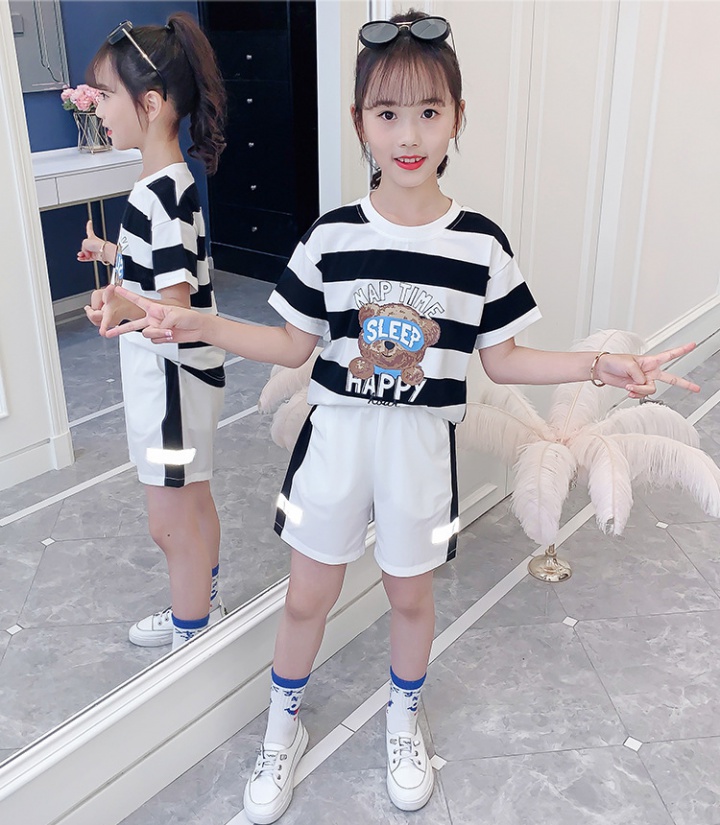 Stripe Korean style big child sports casual pants 2pcs set