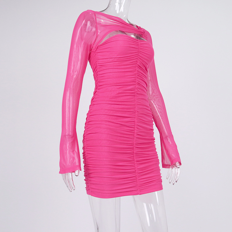 Gauze fold dress package hip European style T-back for women