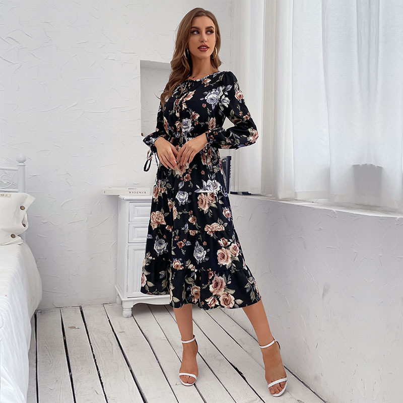 Long sleeve spring and autumn printing dress