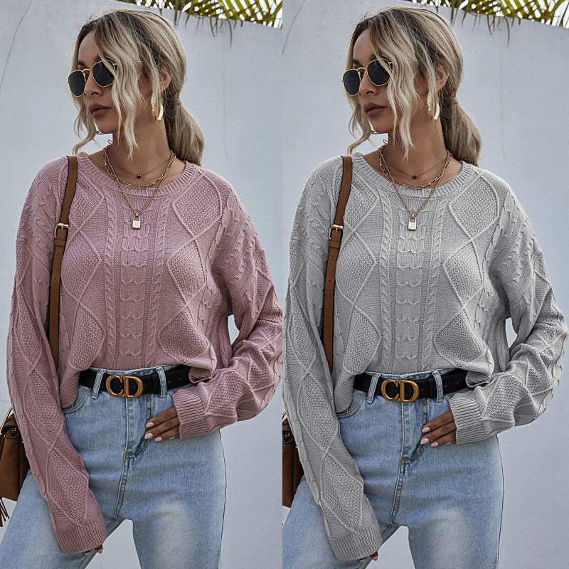 Loose thin twist autumn pure round neck sweater for women