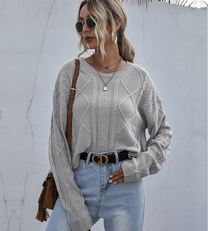 Loose thin twist autumn pure round neck sweater for women